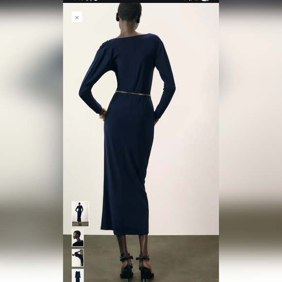 Zara Midnight Blue Belted Midi Dress - Picture 5 of 11